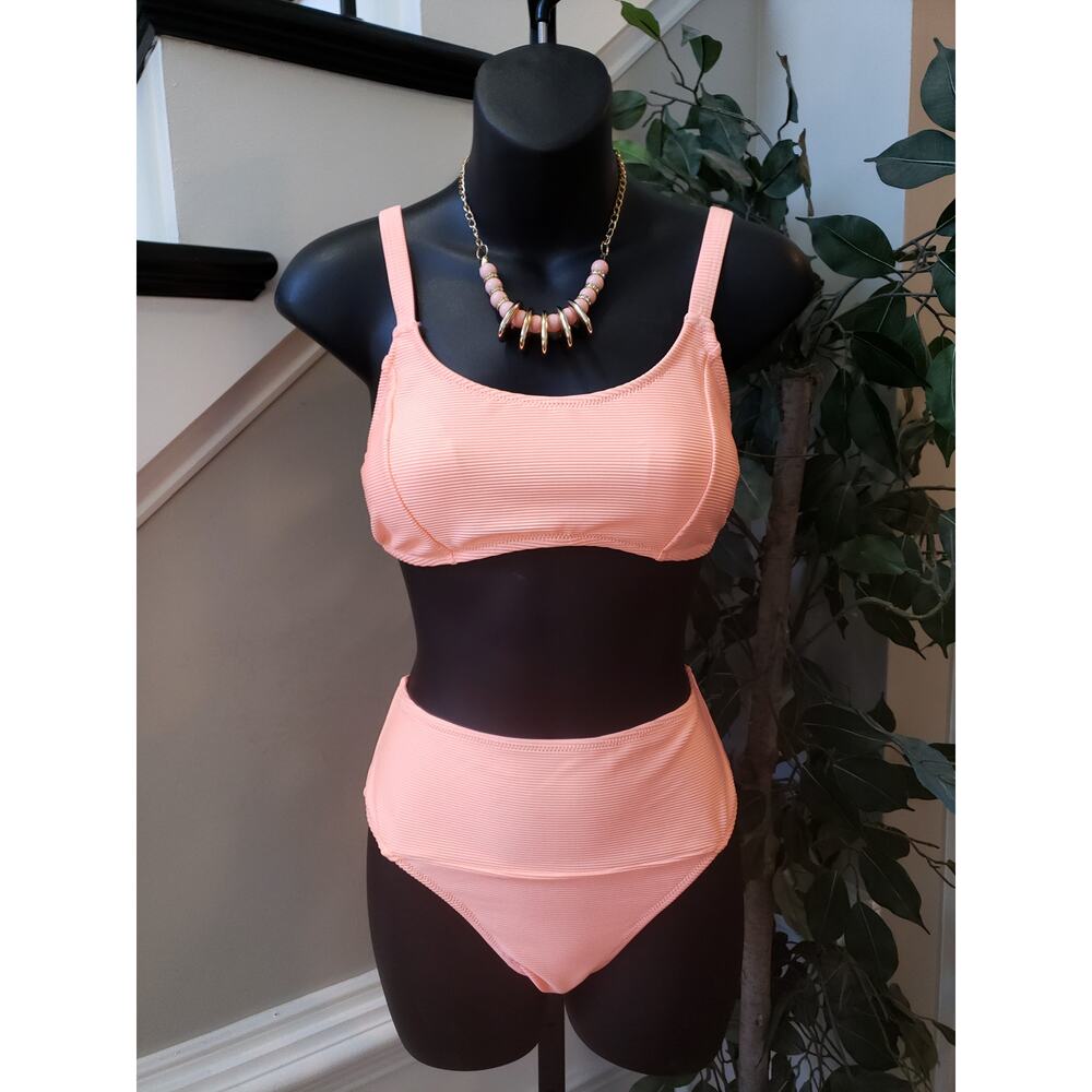 Popvil 2 Piece Swimsuit Womens Medium Pink Stretch Triangle Adjustable Strap
